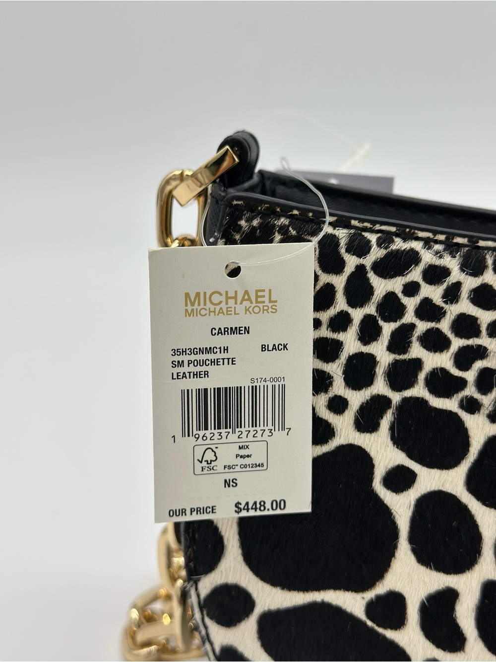 Michael Kors Black & White Animal-Print Chain Crossbody - Picture 5 of 8